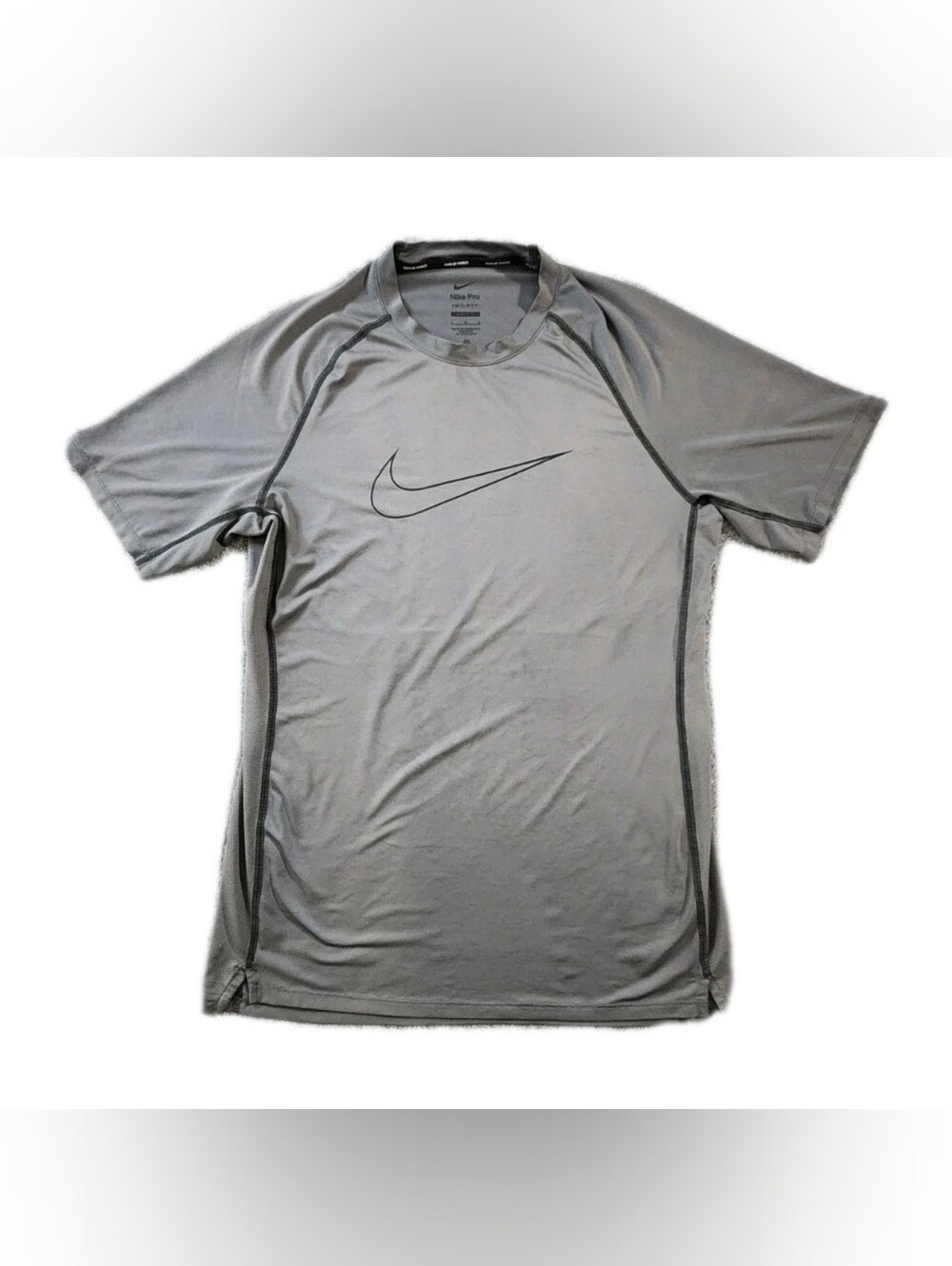 Nike Pro Mens Dri-Fit Athletic T-Shirt Slim Fit Gray Breathable Size L